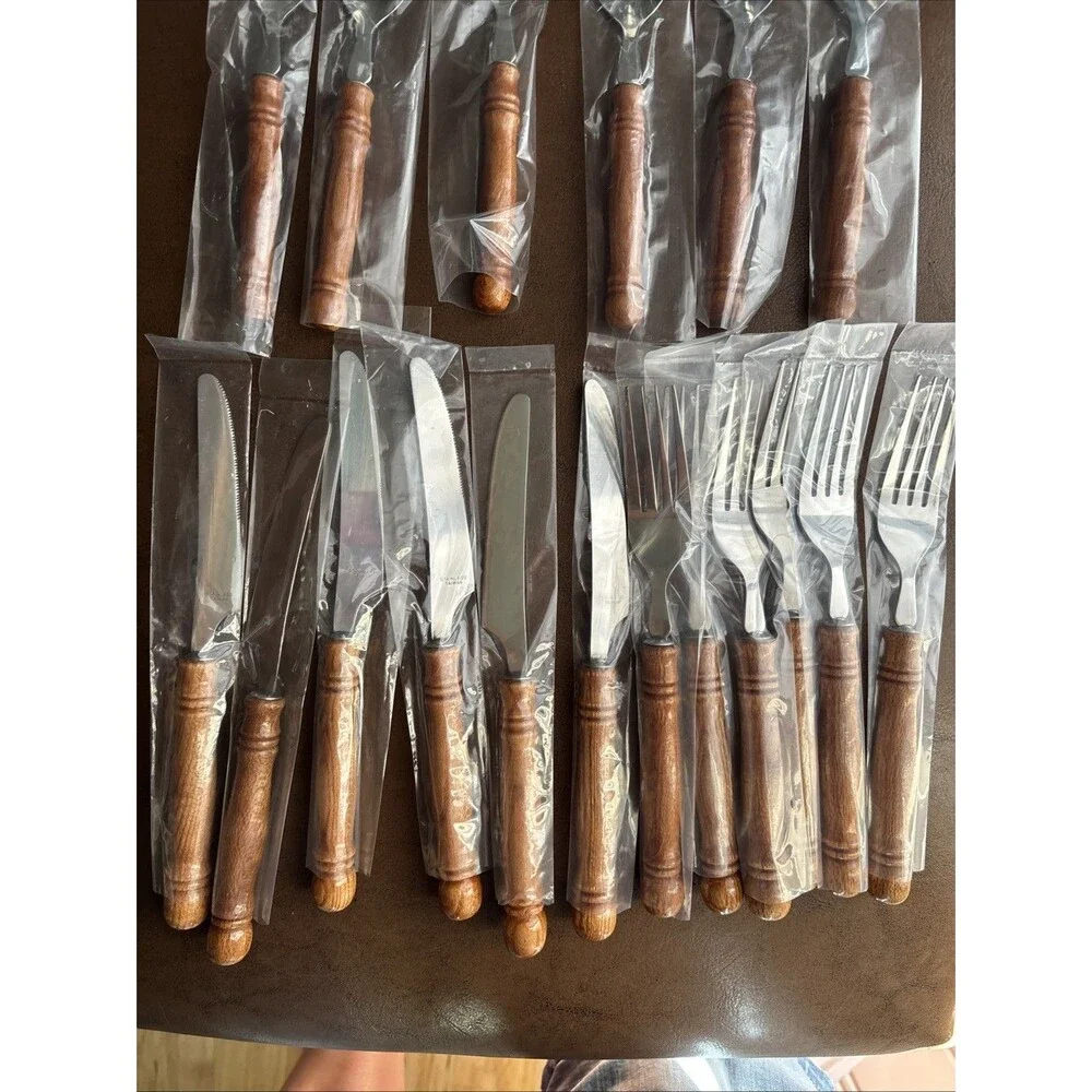 MCM Lifetime Cutlery Colonial Style Black Pine Handle Flatware New 24 Pieces Set